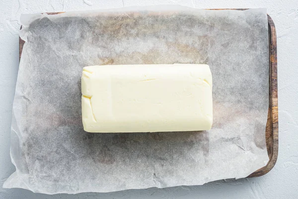 Dairy Fresh Butter White Background Top View Flat Lay — Zdjęcie stockowe