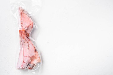 Organic fish sea perch frozen set, on white stone table background, top view flat lay, with copy space for text