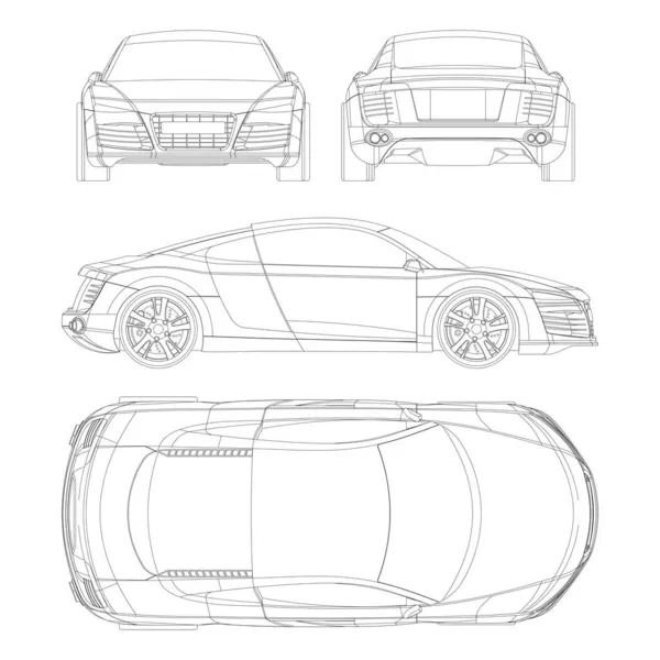 Coupe Sport Car Vector Template Sport Car Blueprint Car White — Stock Vector
