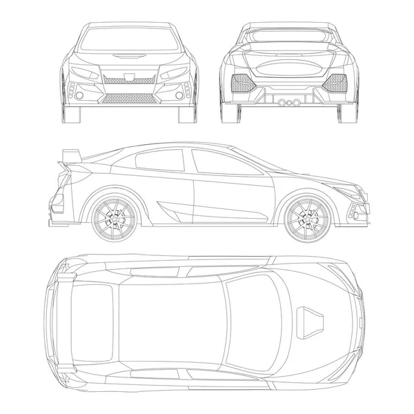 Coupe Sport Car Vector Template Sport Car Blueprint Car White — Stock Vector