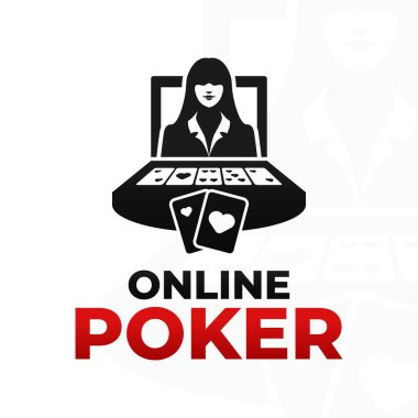 Çevrimiçi poker ikonu. Canlı poker kumarhane ikonu. Dizüstü bilgisayar vektör illüstrasyonunda poker dağıtıcısı.