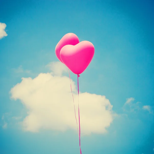 Heart Balloons in Vintage Blue Sky — Stock Photo, Image