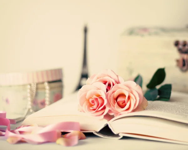 Vintage Roses on book — Stock Photo, Image