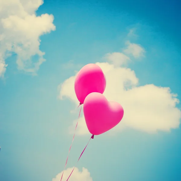 Heart Balloons in Vintage Blue Sky — Stock Photo, Image