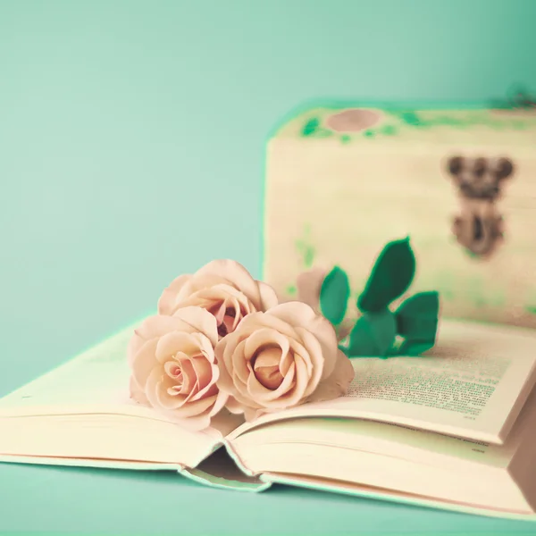 Vintage rozen op boek — Stockfoto