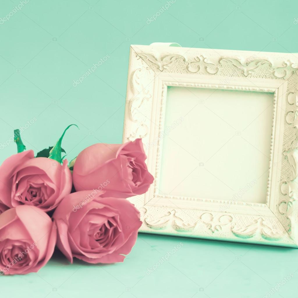 Vintage frame and roses