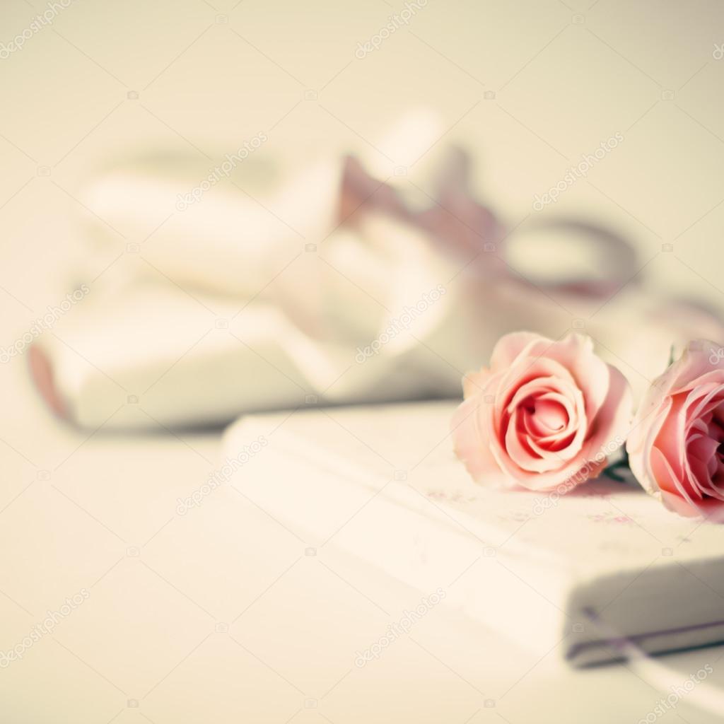 Notebook with roses and ballet shoes Stock Photo by ©andrekaphoto 50551629