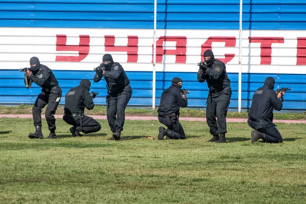Treinamento Operação Equipe Swat Policial Abakan Rússia Agosto 2018 Fotografia De Stock