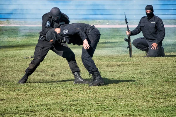 Treinamento Operação Equipe Swat Policial Abakan Rússia Agosto 2018 Imagem De Stock