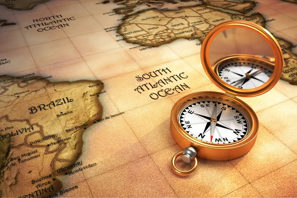 Compass and old map — Stock Photo, Image