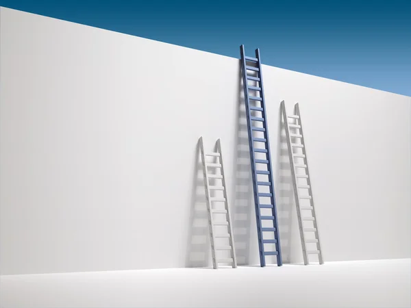 Drie ladder leunend op de muur — Stockfoto