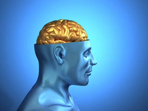 Kopf mit goldenem Gehirn — Stockfoto