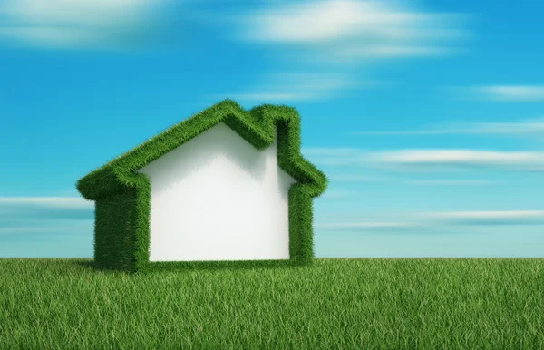 Green grass field house — Stock Photo, Image