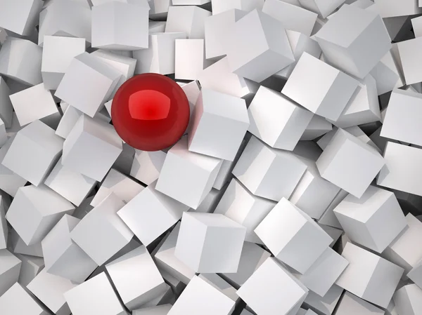 Cubos e esfera vermelha — Fotografia de Stock