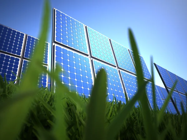 Solar panel in grass — Stock Photo, Image