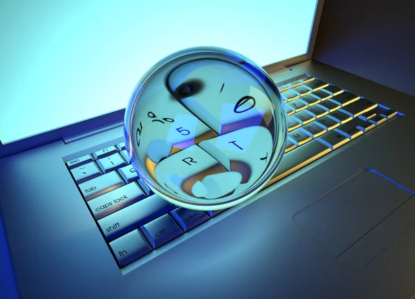 Crystal ball and computer — Stock Photo, Image