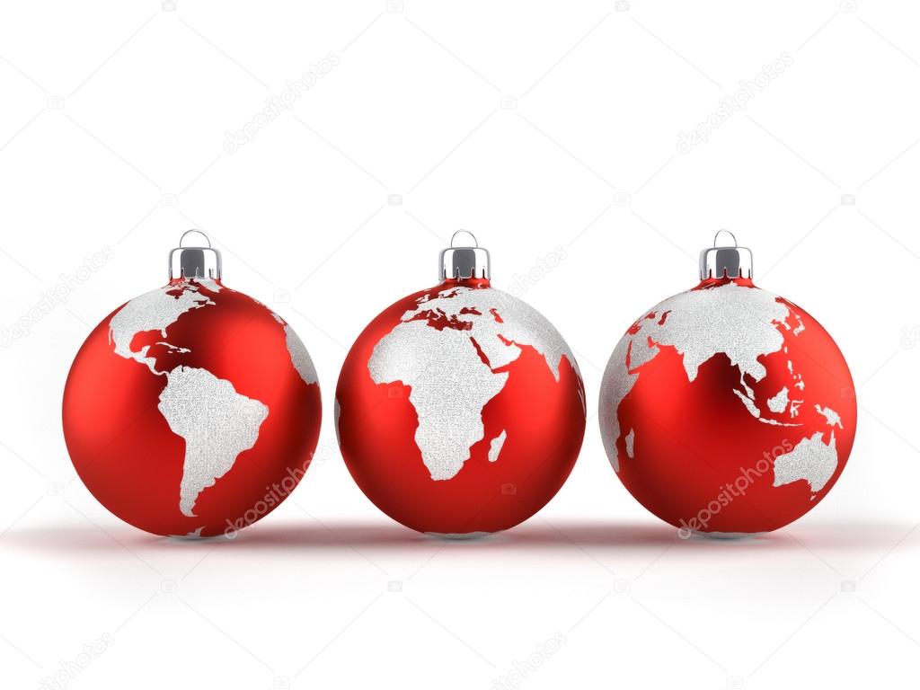 Christmas ornaments with world maps