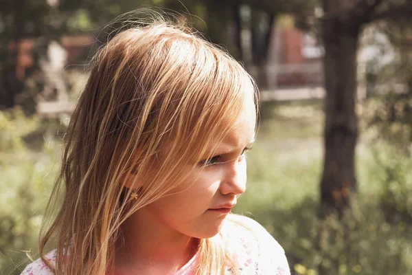 一个金发碧眼的小女孩的肖像 以自然为背景 — 图库照片