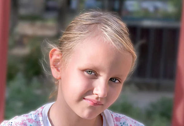 Schattig Klein Mooi Meisje Blond Jaar Oud Blauwe Ogen Portret — Stockfoto