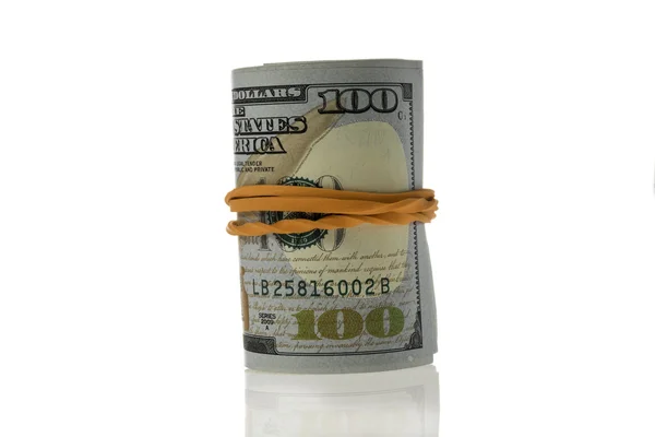 Standing Single Roll Of Hundred Dollars Bills — Stock Photo, Image