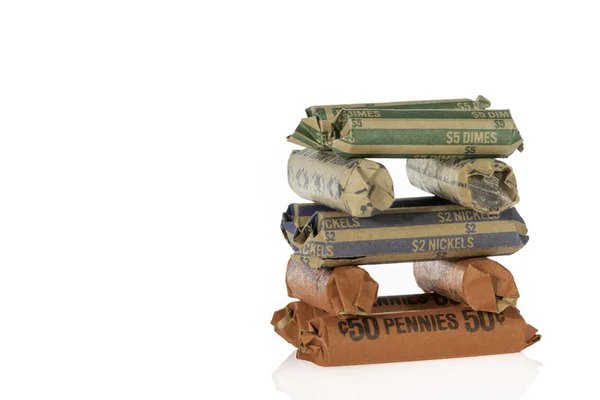 Stack Of Different Coin Rolls — Stock Photo, Image