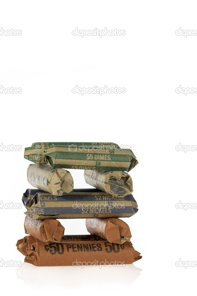 Stack Of Different Coin Rolls