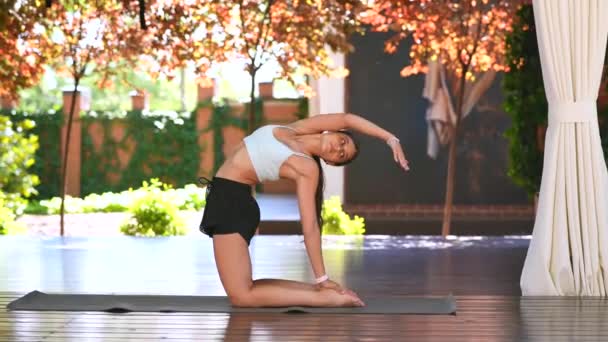 Young Woman Practicing Yoga Alone — Stockvideo