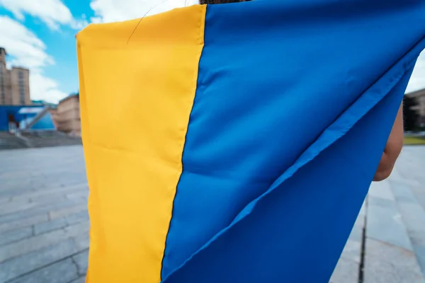 Fabric Curved Flag Ukraine Blue Yellow Colors — Foto de Stock