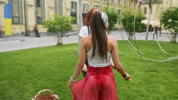 Happy Smiling Young Women Have Spend Time Outdoor Together Love — Vídeo de Stock