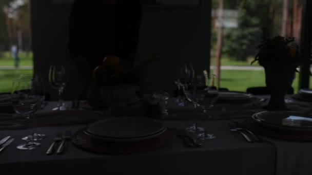 Salón Banquetes Fondo Una Gran Ventana — Vídeo de stock