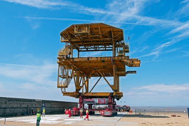 See Monster is hauled up the beach towards the Tropicana in Weston-super-Mare, UK on 13 July 2022