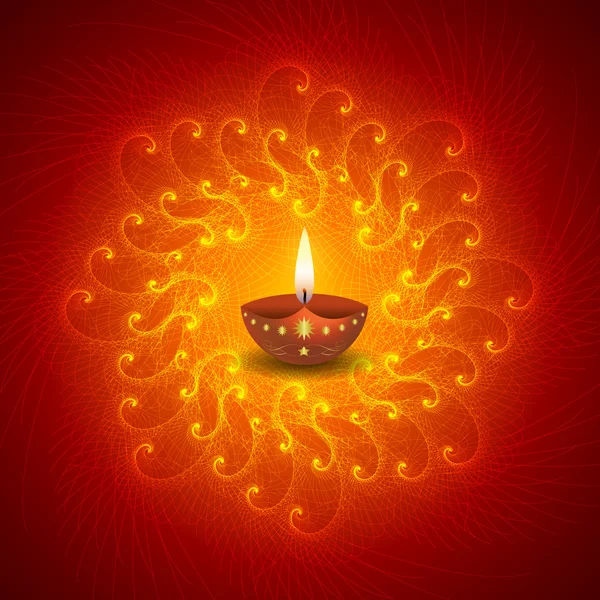 Lâmpada Diwali brilhante no fundo Mandala — Fotografia de Stock