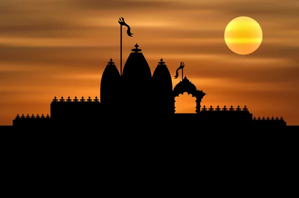 Hindoe tempel op zonsondergang achtergrond — Stockvector