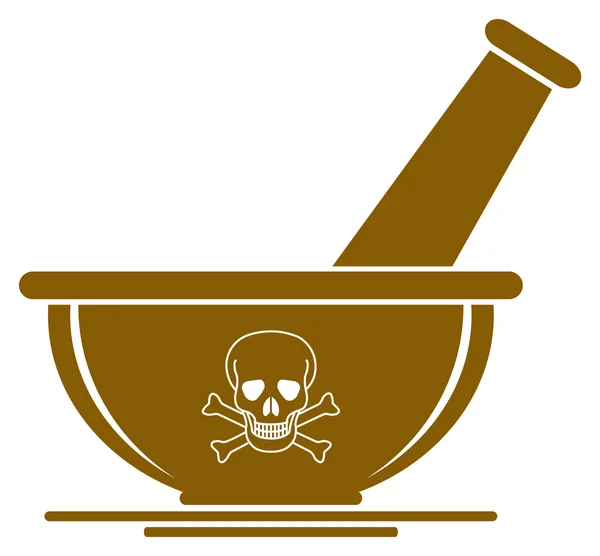 Skull Sign Mortar & Pestle - Danger Medicine Concept — Stock Vector