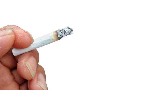 Mano Serraggio Sigaretta Bianca Sfondo Bianco Isolato — Foto Stock