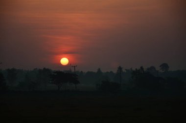 Şafakta gün doğumu konsepti yeni bir gün, yeni bir yıl, yeni bir hayat başlıyor.