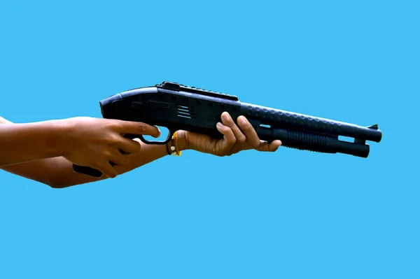Sniper Isolado Fundo Azul Conceito Guerra Rebelde Morte — Fotografia de Stock