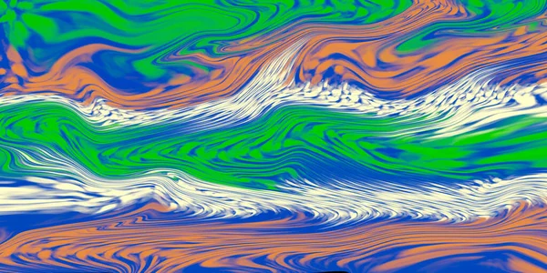 Abstract Wavy Liquid Blend Green White Orange Blue Design Background — Fotografia de Stock