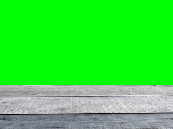 Доска Зеленый Экран Фона Зеленый Экран Серый Деревянный Стол Концепция — стоковое фото