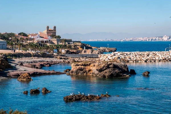 Kilátás Régi Város Sziget Tabarca Spanyol Mediterrán Előtt Santa Pola — Stock Fotó