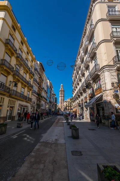 Calle Paz Wieża Kościoła Santa Catalina Walencji Hiszpania — Zdjęcie stockowe