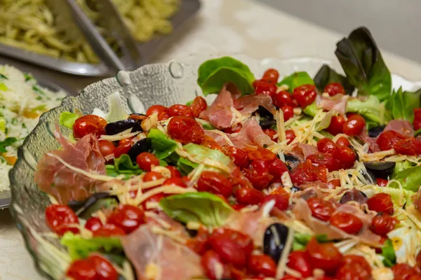 Detalle Ensalada Bol Mesa Buffet Una Fiesta — Foto de Stock