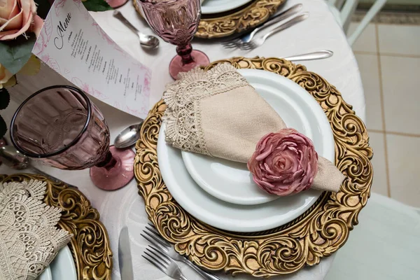 Details Van Een Gastentafel Ingericht Voor Een Evenement Partijtafel — Stockfoto