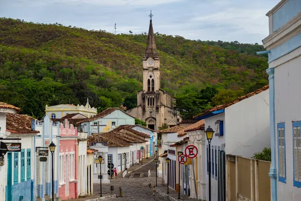 Widok Miasto Gois Gois Velho Kościołem Matki Bożej Różańcowej Tle — Zdjęcie stockowe