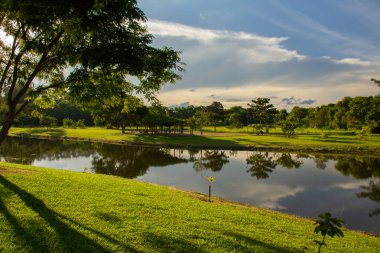  Goiania şehrindeki Leoldio di Ramos Caiado Parkı 'nın öğleden sonra manzarası..