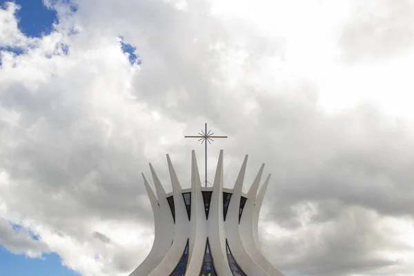 Détail Cathédrale Métropolitaine Braslia Avec Ciel Nuageux Arrière Plan Cathédrale — Photo