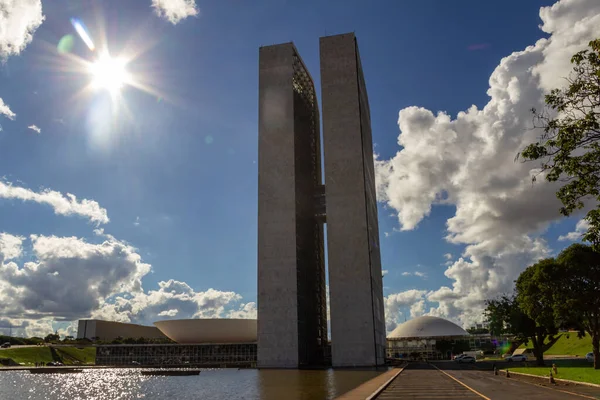 Paisaje Urbano Del Palacio Congresos Nacional Día Despejado Con Sol — Foto de Stock