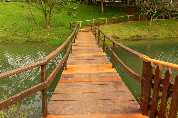 Goiania Şehrindeki Botanik Bahçesi Gölü Üzerindeki Tahta Köprü — Stok fotoğraf