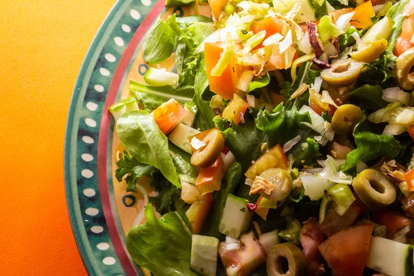 Detalhe Prato Salada Vegetal Uma Mistura Legumes Uma Placa Uma — Fotografia de Stock