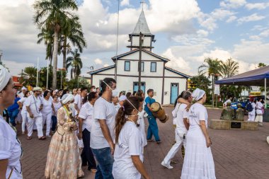 Some people gathered in front of the church for the Procession of the Old Blacks.  
